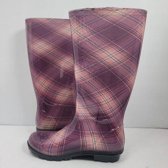 Chinook Women's Purple Plaid Rain Boots US Size 6 Made In USA NWOT - Picture 6 of 10